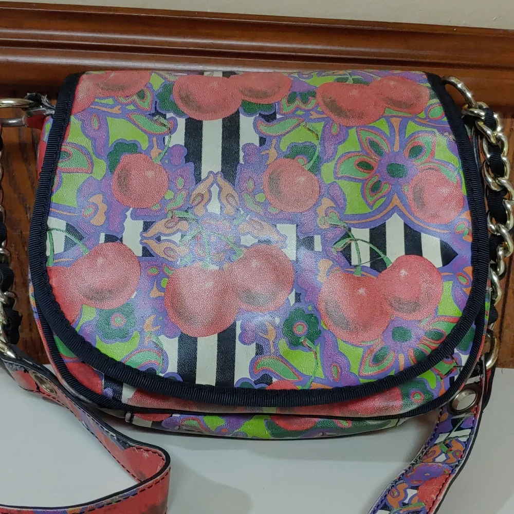 Betsey Johnson Cherries and Stripes  Crossbody Saddle Bag - Picture 3 of 17